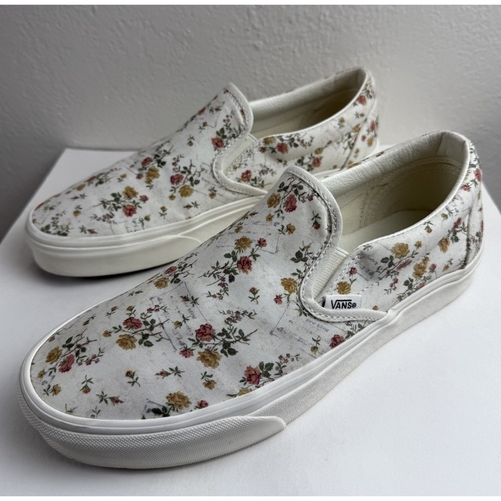 Vans Floral Marshmallow Slip On Canvas Sneaker Size 10 Skater Shoe Cottagecore - Picture 3 of 11